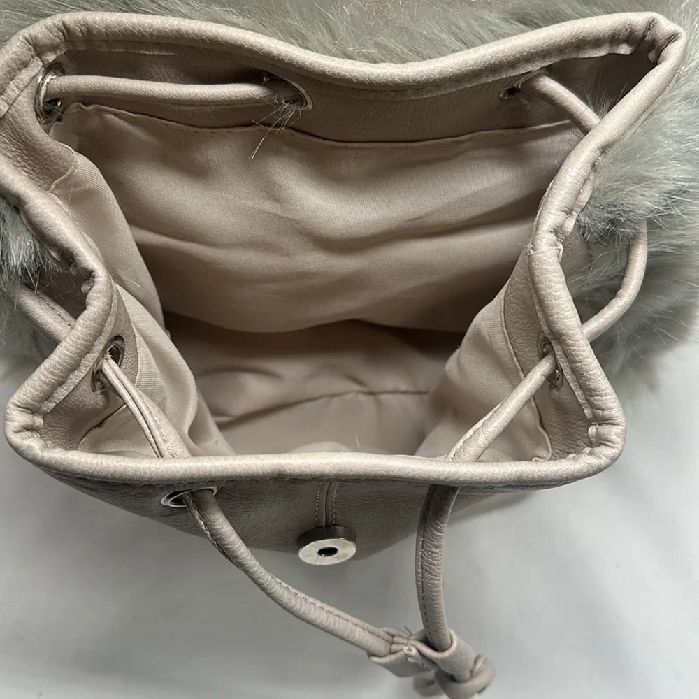 Y2K Mini Gray Faux Fur Drawstring Backpack
